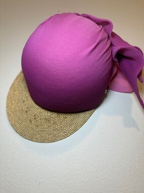 Helen Kaminski Fuchsia Fabric-Crowned Straw Visor with Side Tie